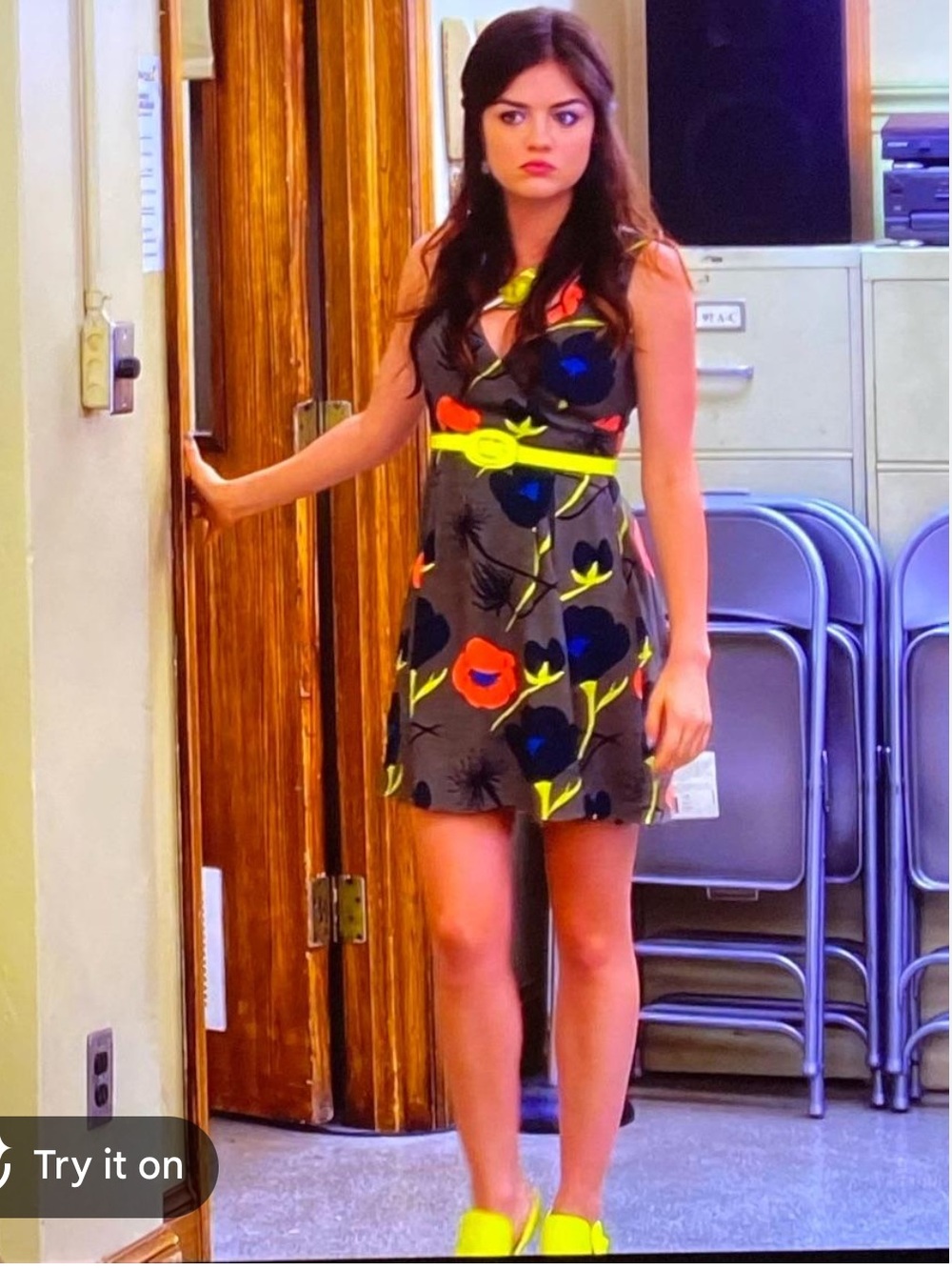 Anthropologie Sariah Y2K Aijisai Dress Olive Green Neon Yellow Floral UK size 10